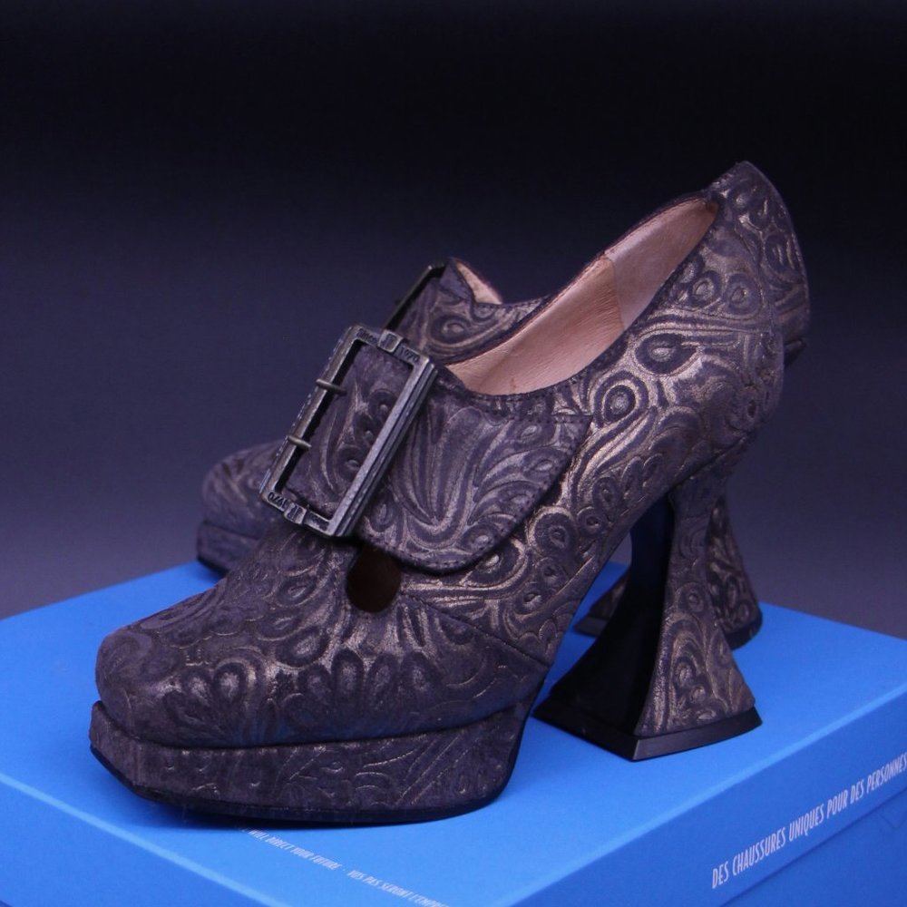 Fluevog Munster Algery 4 Grigio D'Oro, Anniversary Edition, leather/suede